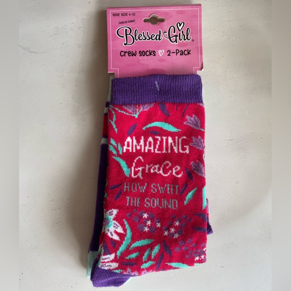NEW Blessed Girl🩷 Crew Sock Bundle “Love Never Fails” & “Amazing Grace” 2 packs - Picture 3 of 5